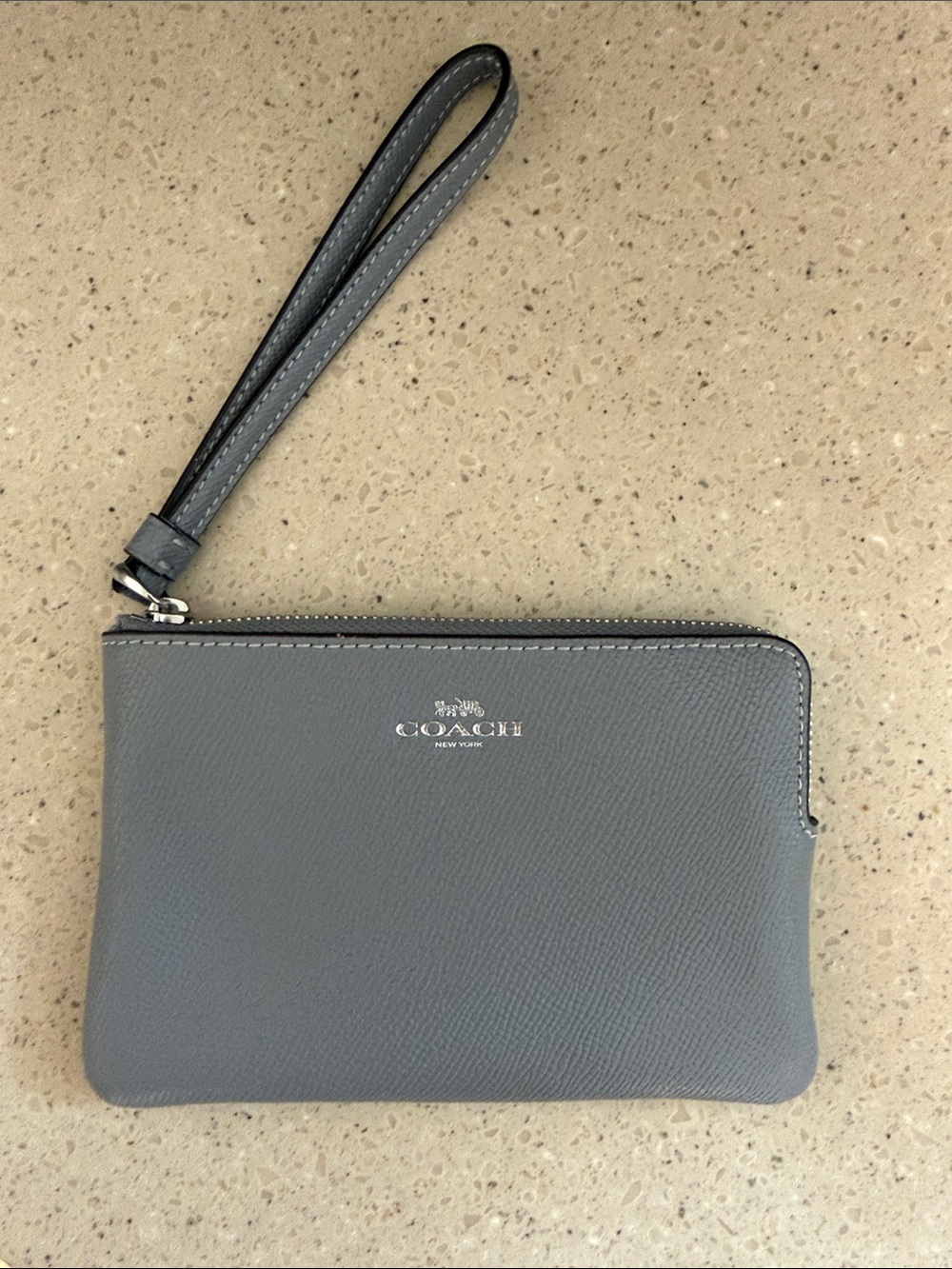 Coach Gray Pebbled Leather Wristlet
